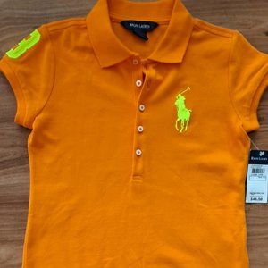 NWT Girl's Ralph Lauren Polo Top s/s size medium 8/10 orange big pony!